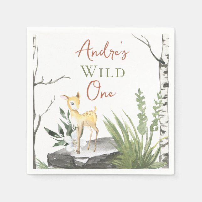 Serviette En Papier 1er anniversaire "Wild One" Aquarelle Brown Baby F (Devant)