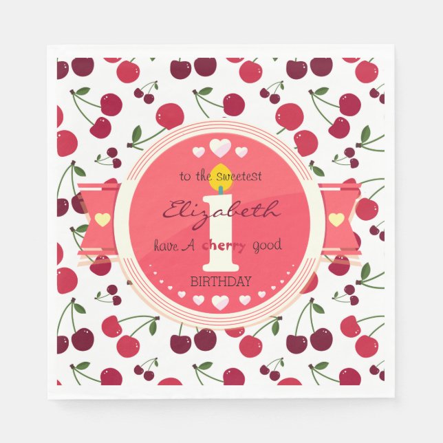 Serviette En Papier 1ère cerise bon anniversaire Napkin (Devant)