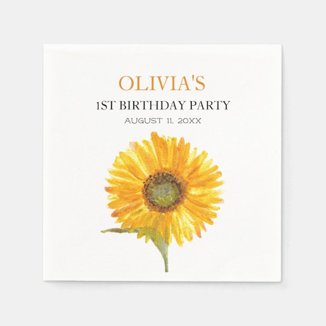 Serviette En Papier 1ère fête d'anniversaire Sunflower Baby Girl (Devant)