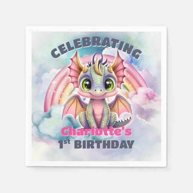 Serviette En Papier 1ère fête du Dragon Rose Anniversaire (Devant)