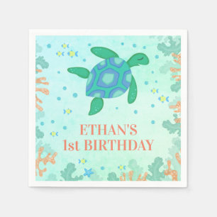 Serviette En Papier 1ère tortue d'anniversaire sous la mer