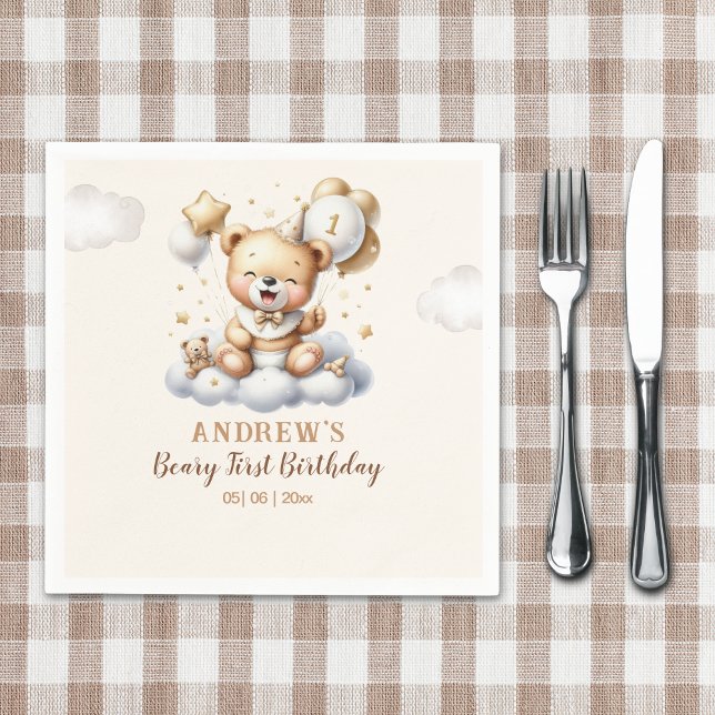 Serviette En Papier 1st Birthday Teddy Bear Boy (Créateur téléchargé)