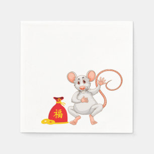 Serviette En Papier 2020 Année du caricature de rat blanc sac rouge