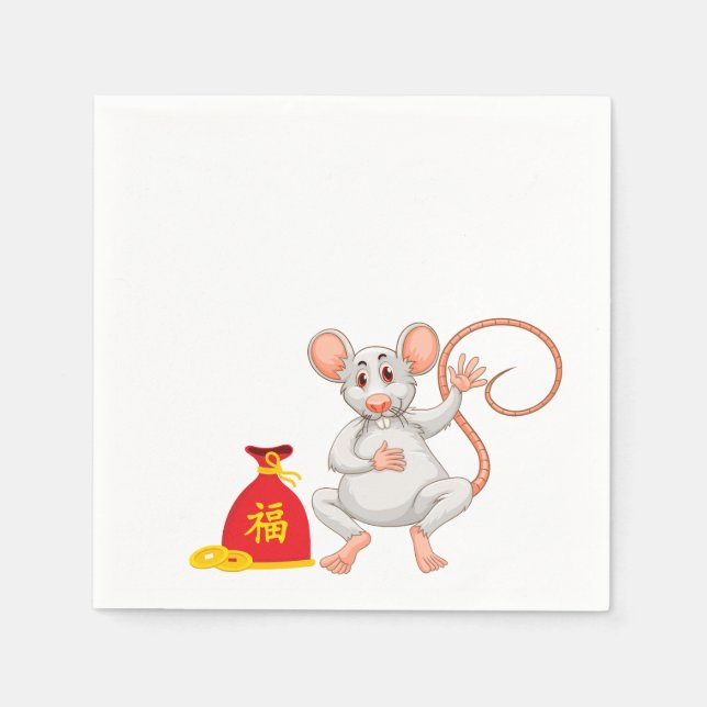 Serviette En Papier 2020 Année du caricature de rat blanc sac rouge (Devant)