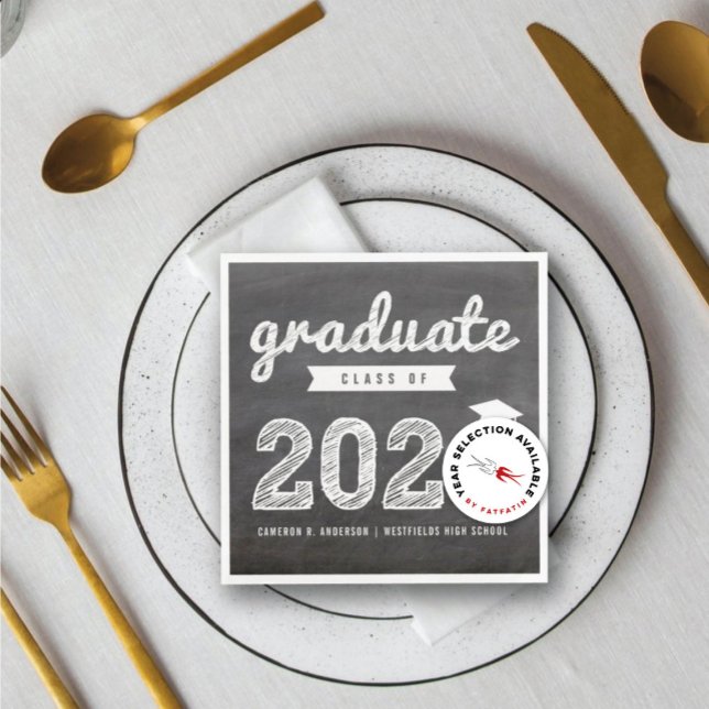 Serviette En Papier 2025 Chalkboard Bold Sketch Graduation Party Paper (Class of 20YY Chalkboard Bold White Sketch Graduation Party Paper Napkin @ zazzle.com/color_therapy)