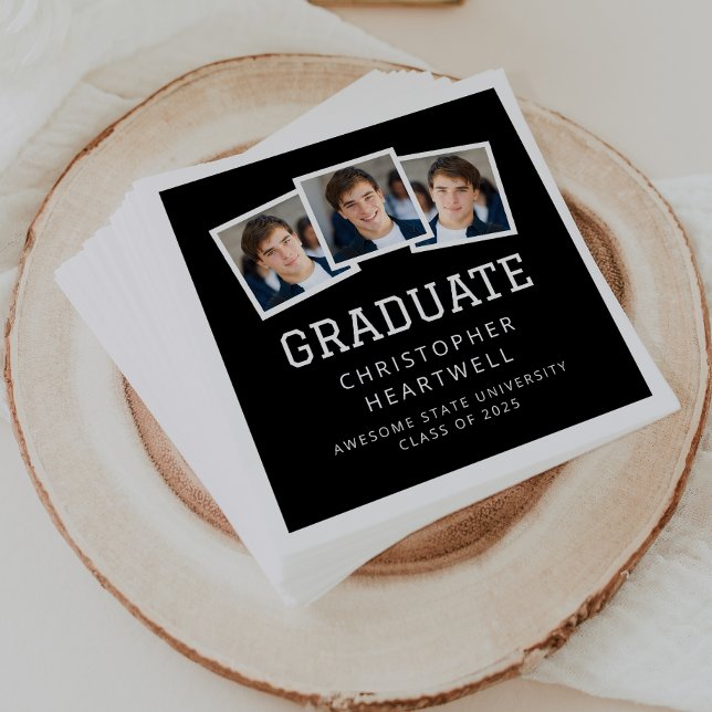 Serviette En Papier 2025 Graduate 3-Photo noir et blanc (Créateur téléchargé)