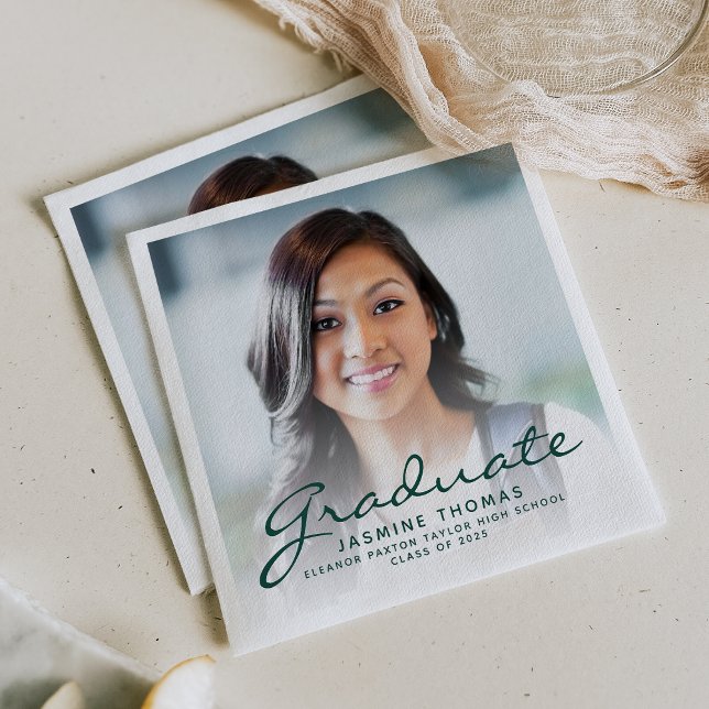 Serviette En Papier 2025 Green Script Photo Graduation Party (Créateur téléchargé)