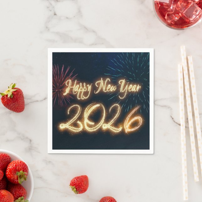 Serviette En Papier 2026 Sparkling Happy New Year Fireworks (En situation)