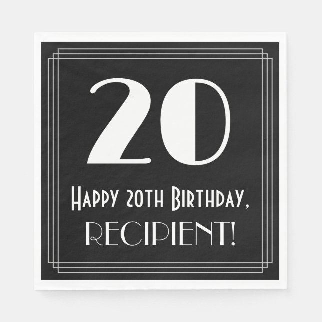 Serviette En Papier 20e anniversaire ~ Art Déco Inspiré Look "20", Nom (Devant)