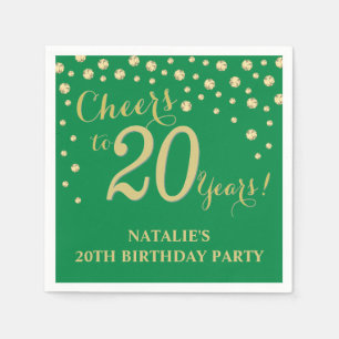 Serviette En Papier 20e anniversaire de fête Green et Gold Diamond Nap
