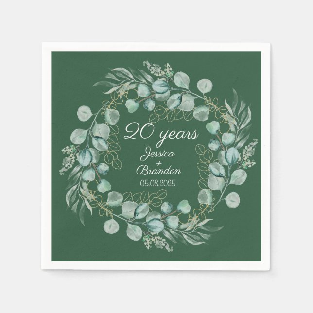 Serviette En Papier 20e anniversaire du Mariage émeraude d'Eucalyptus (Devant)