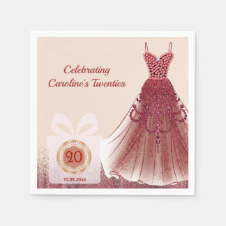 Serviette En Papier 20e Anniversaire Luxe Paillettes Rouge Rubis