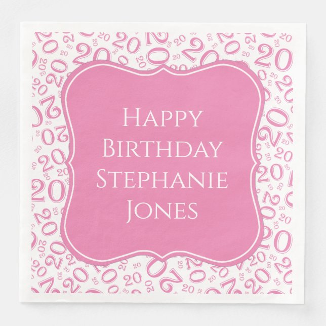 Serviette En Papier 20e anniversaire Pink Random Numéro 20 Motif (Devant)