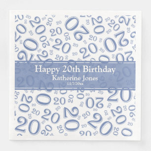 Serviette En Papier 20e anniversaire Random Number Motif Bleu/Blanc
