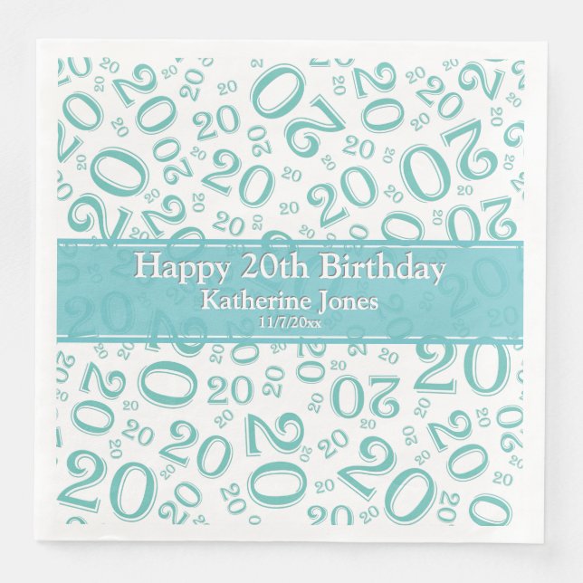 Serviette En Papier 20e anniversaire Random Number Motif Turquoise/bla (Devant)