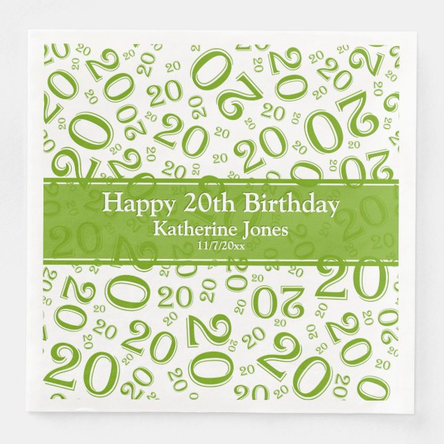 Serviette En Papier 20e anniversaire Random Numéro Motif Vert/Blanc (Devant)