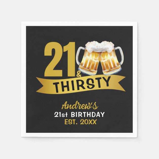 SERVIETTE EN PAPIER 21 & THIRSTY-21ST BIRTHDAY INVITATION (Devant)