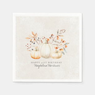 Serviette En Papier 21e Anniversaire Blanc Citrouille Automne Feuilles