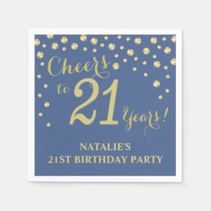 Serviette En Papier 21e Anniversaire Corbeille Bleue et Diamant Or
