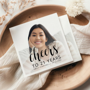 Serviette En Papier 21e anniversaire de fête Photo Black Script Cheers