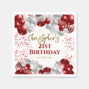 Serviette En Papier 21e Anniversaire de la fête Ballons rouges