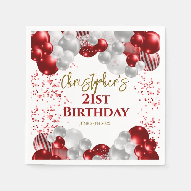Serviette En Papier 21e Anniversaire de la fête Ballons rouges (Devant)