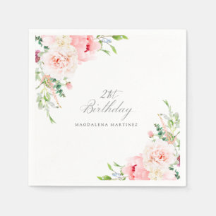 Serviette En Papier 21e Anniversaire Fête Rose Floral Custom Cocktail