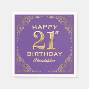 Serviette En Papier 21e anniversaire fête violet et Parties scintillan
