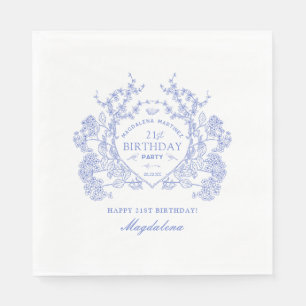 Serviette En Papier 21e Anniversaire Français Blue Floral Crest Custom