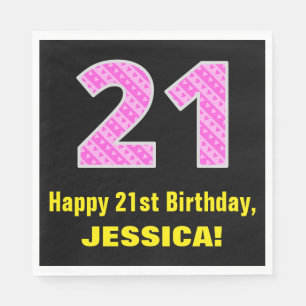 Serviette En Papier 21e anniversaire : Pink Stripes and Hearts "21" + 