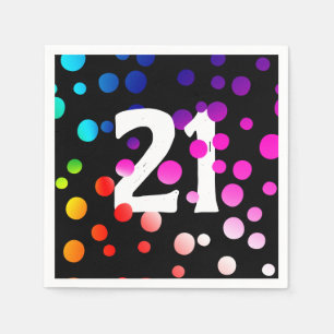 Serviette En Papier 21e anniversaire - Points arc-en-ciel sur noir