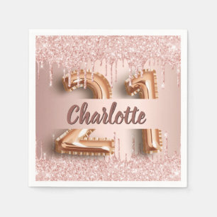 Serviette En Papier 21e anniversaire rose gouttes d'or