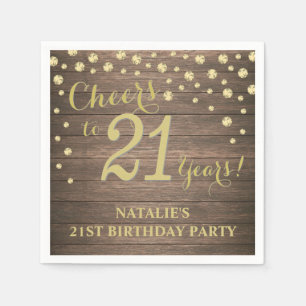 Serviette En Papier 21e fête d'anniversaire Bois rustique et Diamant d