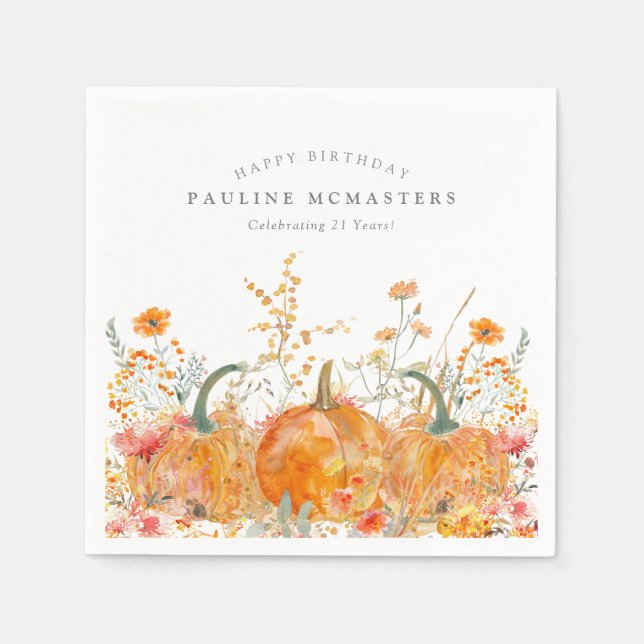 Serviette En Papier 21e Joyeux anniversaire Citrouille Fleur sauvage p (Devant)