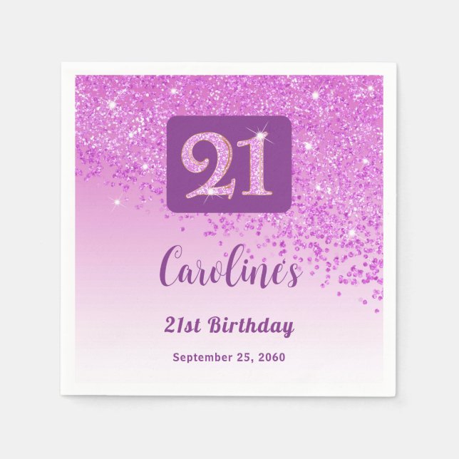 Serviette En Papier 21st Birthday Party Sparkling Pink Glitter (Devant)