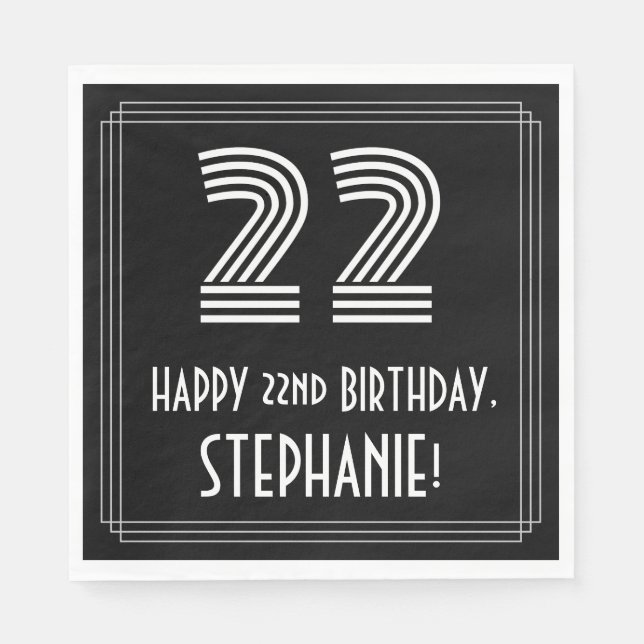 Serviette En Papier 22e anniversaire : Art Déco Inspiré Look "22" + No (Devant)