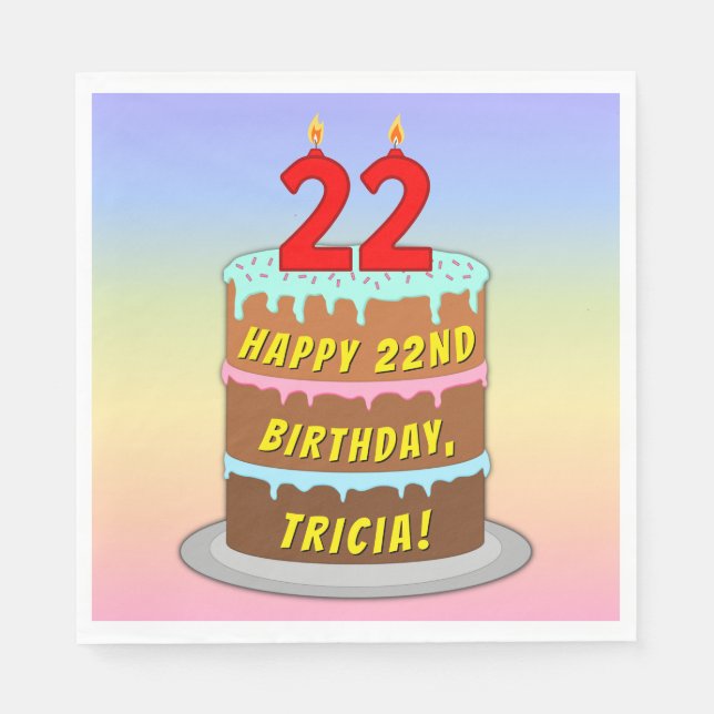 Serviette En Papier 22e anniversaire : Fun Cake and Candles + Nom pers (Devant)