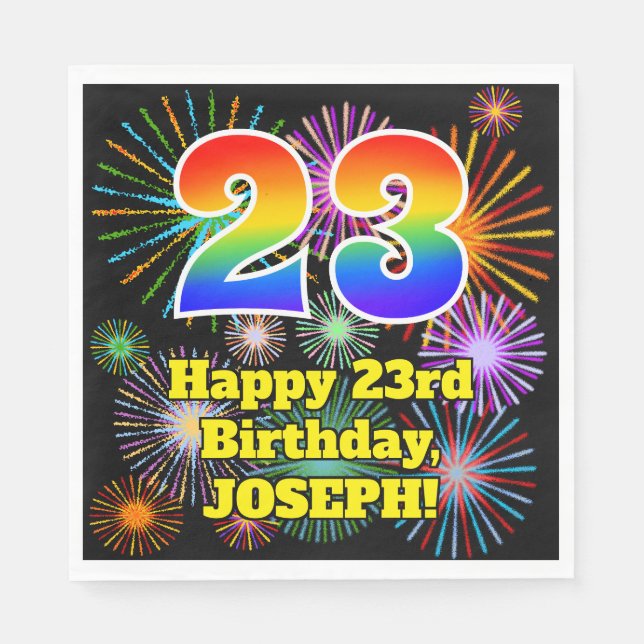 Serviette En Papier 23ème anniversaire : Fun Motif Fireworks + Rainbow (Devant)