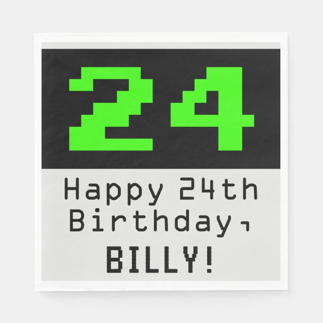 Serviette En Papier 24e anniversaire - Nerdy / Geeky Style "24" & Nom (Devant)