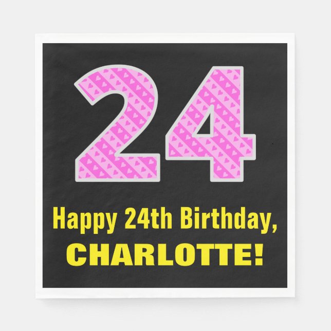 Serviette En Papier 24e anniversaire : Pink Stripes and Hearts "24" +  (Devant)