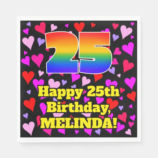 Serviette En Papier 25e anniversaire : Amour Hearts Motif, Arc-en-ciel (Devant)