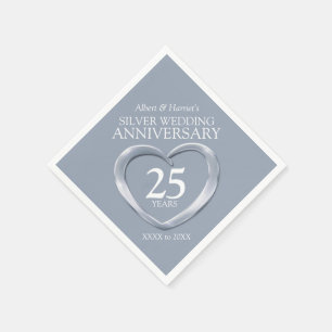 Serviette En Papier 25e anniversaire argent coeur personnalisé nom