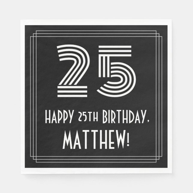 Serviette En Papier 25e anniversaire : Art Déco Inspiré Look "25" + No (Devant)
