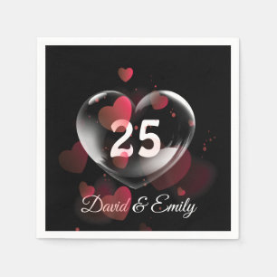 Serviette En Papier 25e Anniversaire Bulle cardiaque avec Coeurs rouge