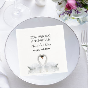 Serviette En Papier 25e anniversaire du mariage couple de cygnes blanc