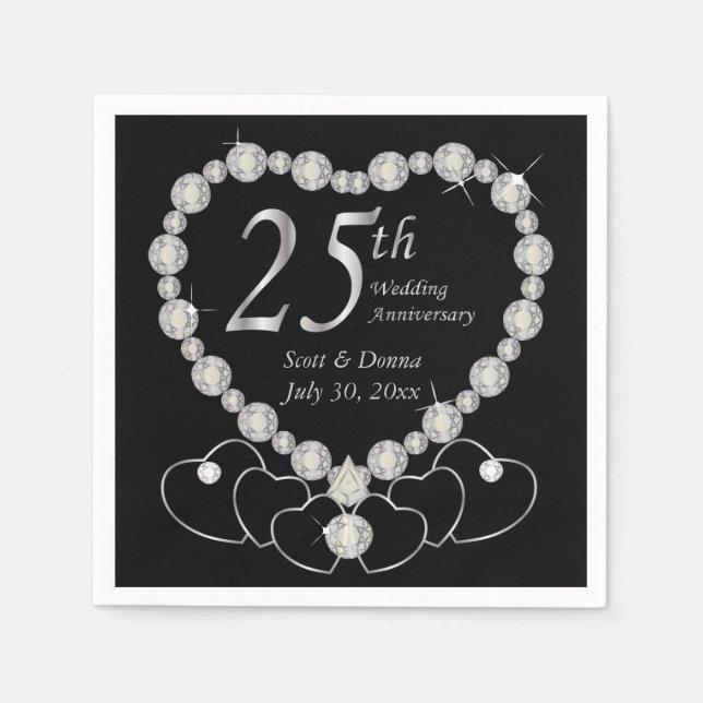 Serviette En Papier 25e anniversaire du Mariage d'argent (Devant)