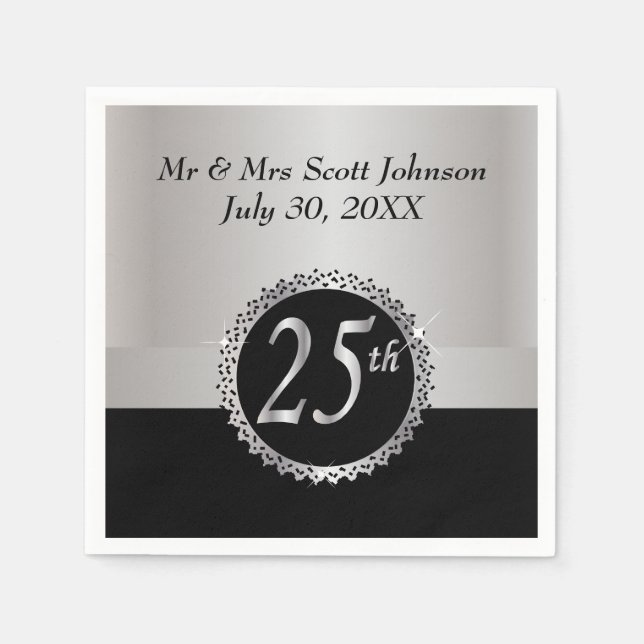 Serviette En Papier 25e anniversaire du Mariage d'argent (Devant)