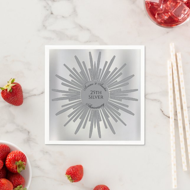 Serviette En Papier 25e anniversaire du Mariage d'ARGENT (En situation)