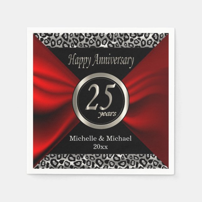 Serviette En Papier 25e anniversaire du Mariage d'argent | Motif Leopa (Devant)