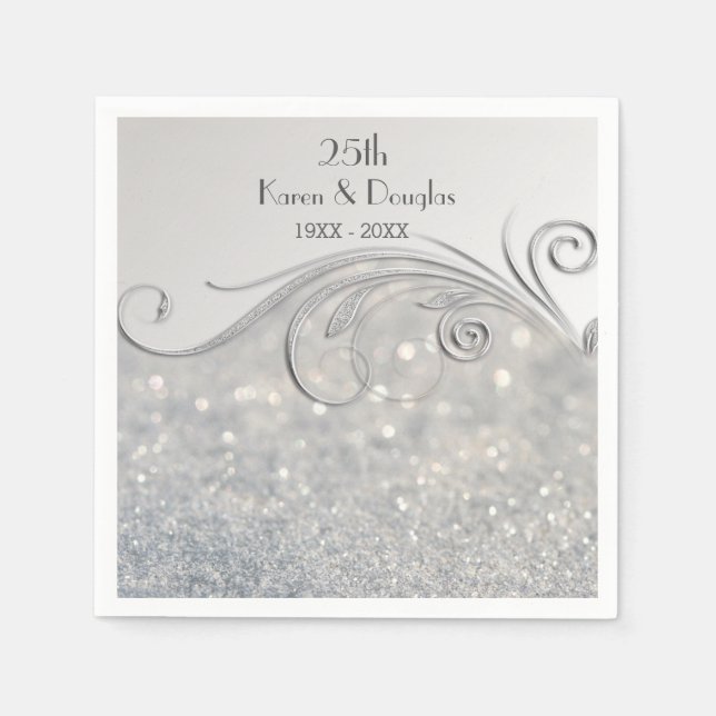 Serviette En Papier 25e anniversaire du Mariage de Sparkle Silver (Devant)